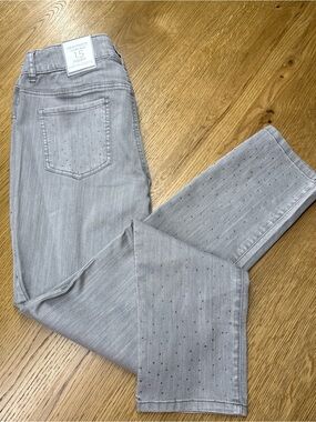 Chicos Ultimate Fit 1.5 Regular Pull-On Legging Platinum Denim Grey Rhinestones